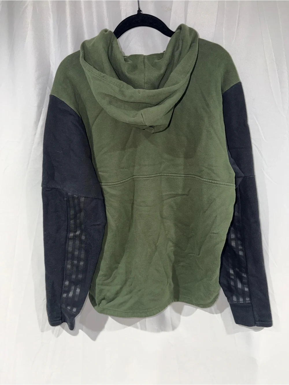 Adidas Hoodie Olive Green Black Half-Zip Up Long Sleeve Pull Over Top XL